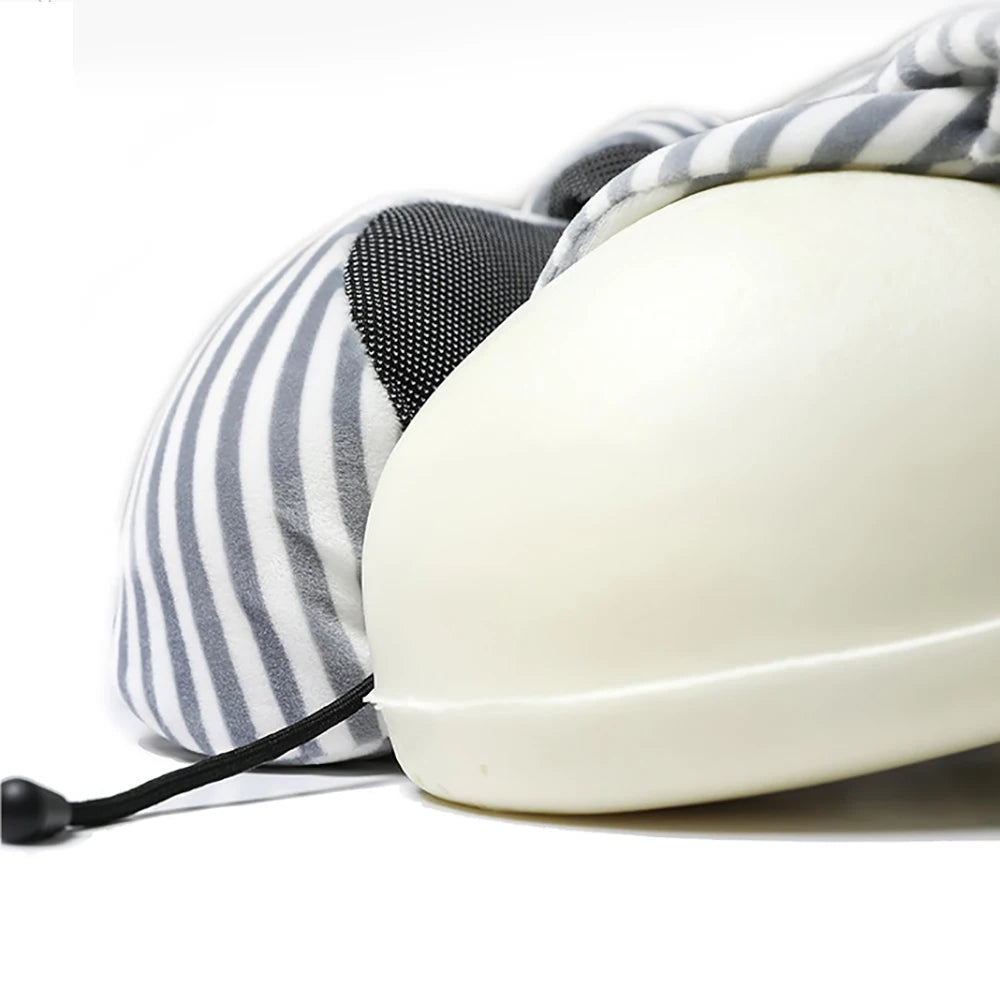 Memory Foam Travel Neck Pillow, U-Shaped 360-Degree Support, 100% Cotton Cover, Airplane Car Office Cushion for Men & Women