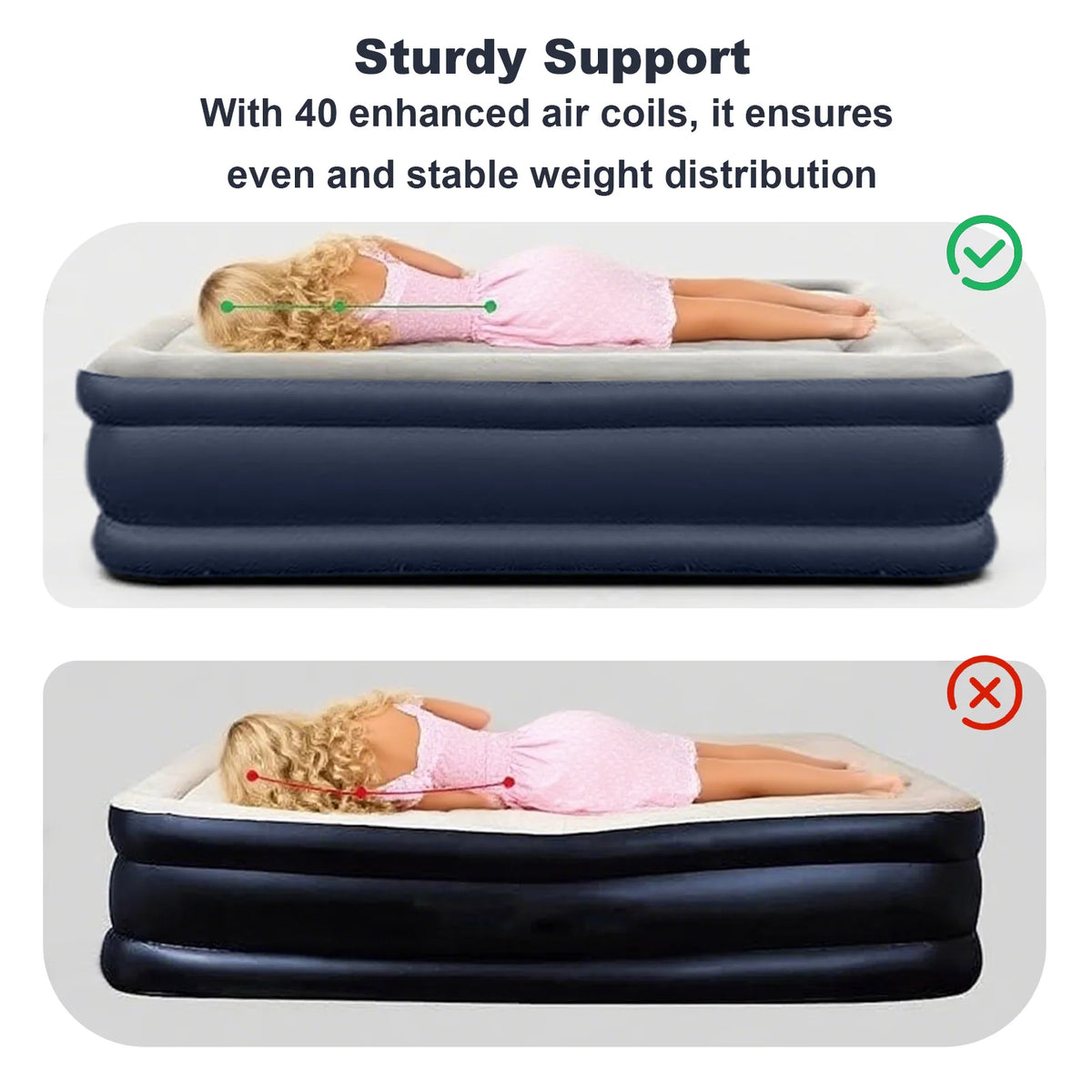 1-2 Person Automatic Inflatable Air Mattress with Built-In Pump, Thick PVC Camping Bed for Indoor Outdoor Use, Portable Sleeping Mat for Travel & Home