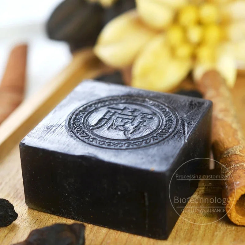 Tibetan Herbal Black Soap – Handmade Natural Face & Body Bar with Ginseng, Saffron & Blue Lotus, Anti-Acne & Moisturizing