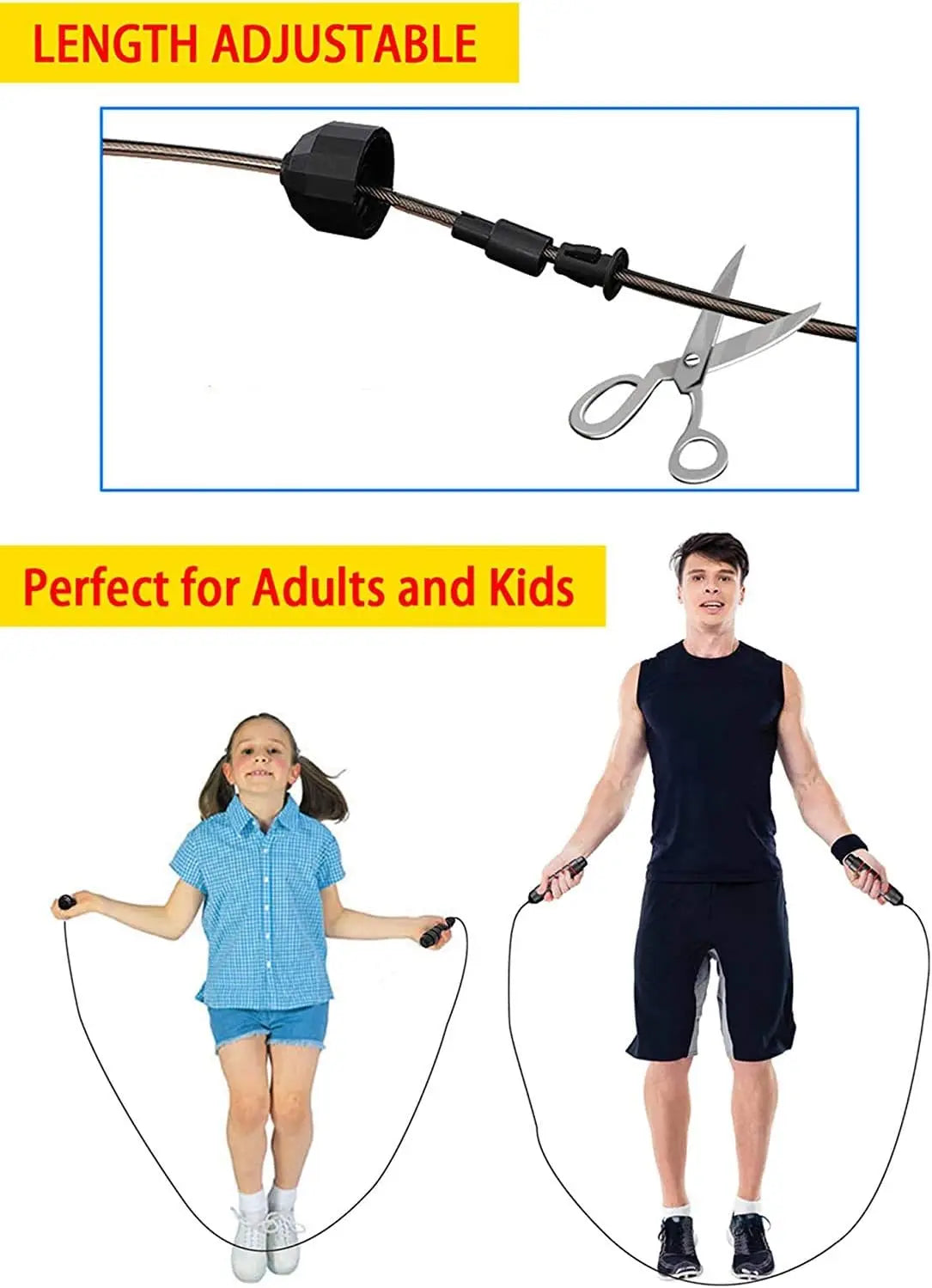 Adjustable Speed Jump Rope with Ball Bearings, Tangle-Free Wire Rope with Foam Handles for Fitness, Boxing, Cardio, Home Workouts & Weight Loss