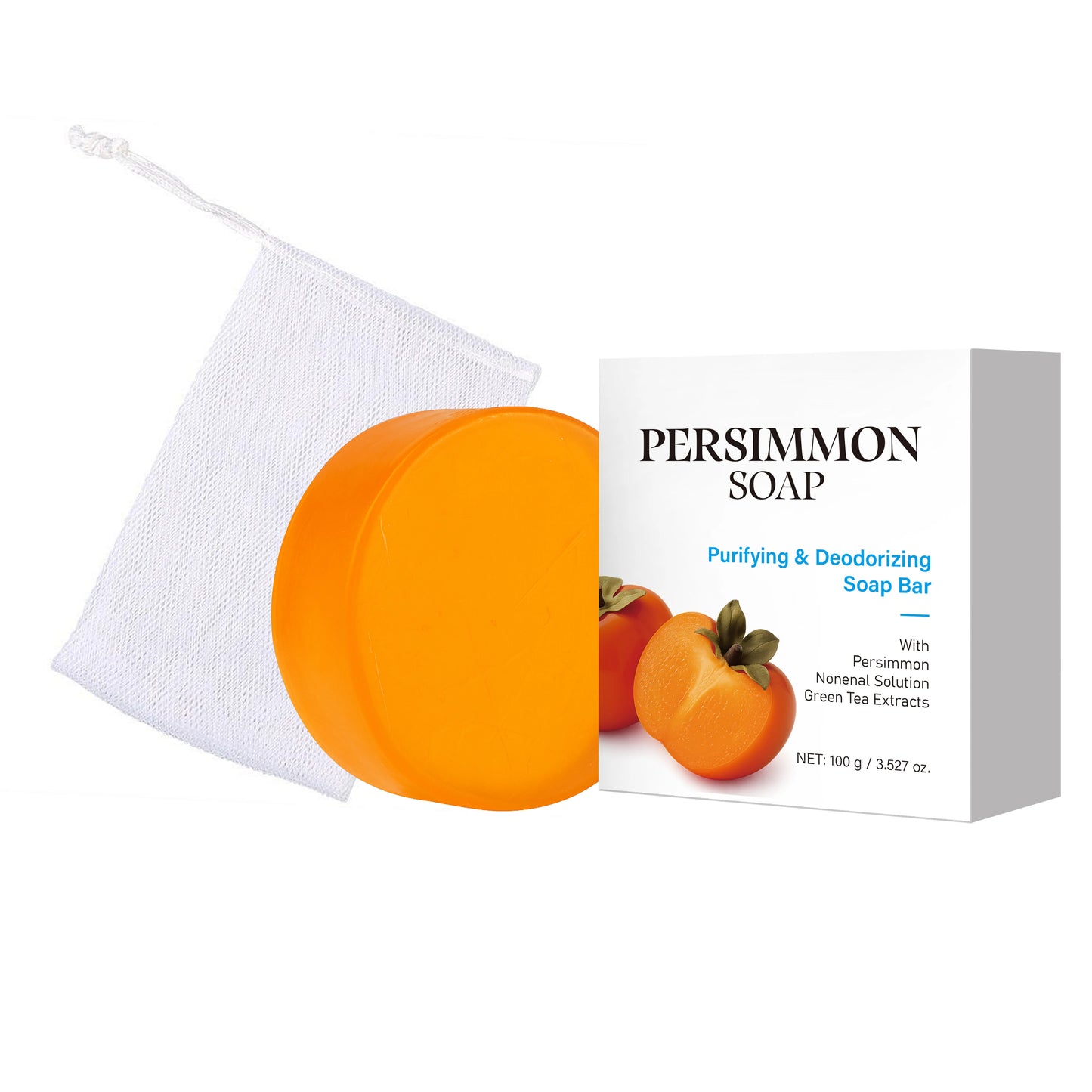 Persimmon Soap Bar with Green Tea Extract – Deodorizing & Purifying Soap for Body Odor, Face & Hand Wash –