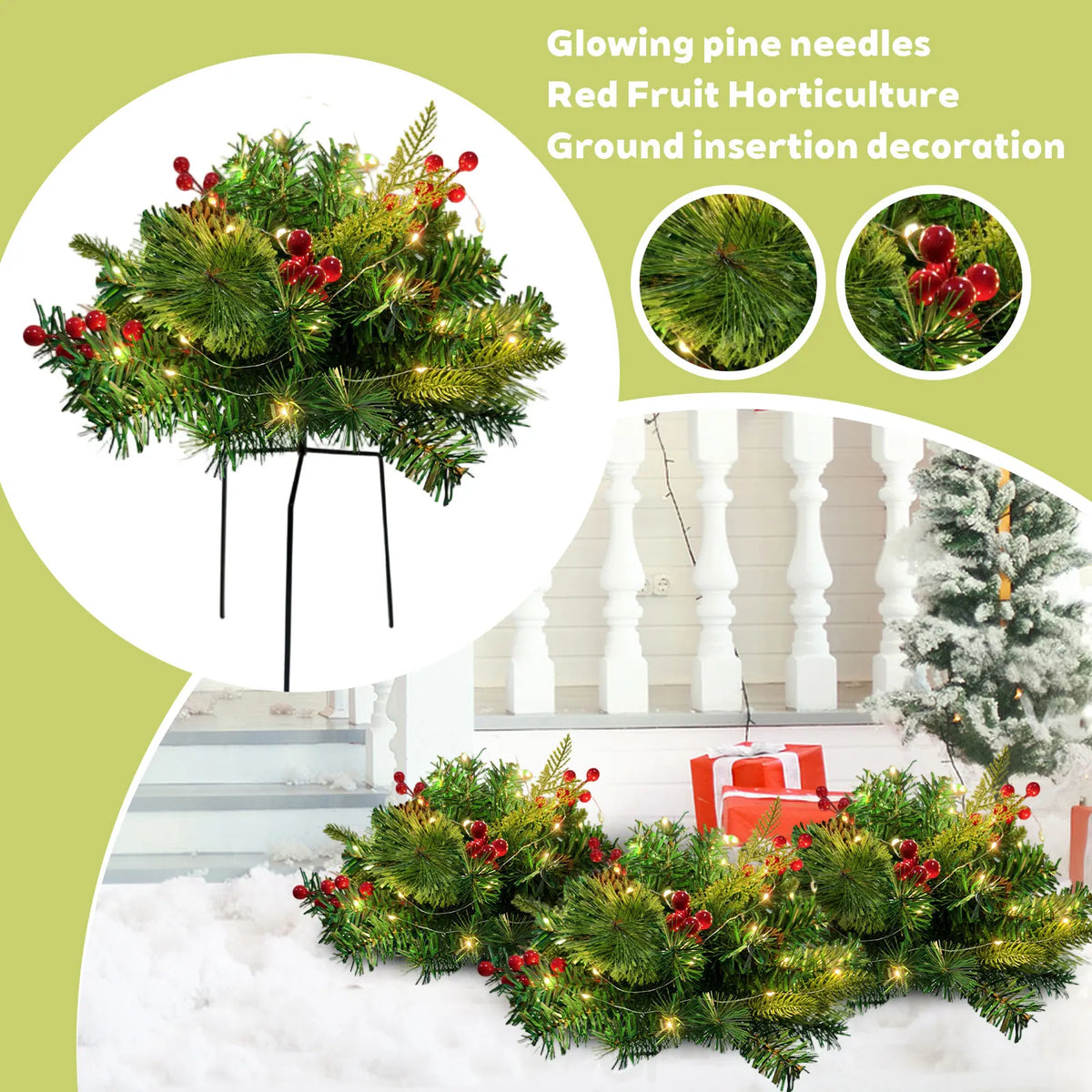 Christmas Outdoor Simulation Of The Courtyard Decorated With Glowing Needles And Red Garden Orranment Christmas Holiday Decor