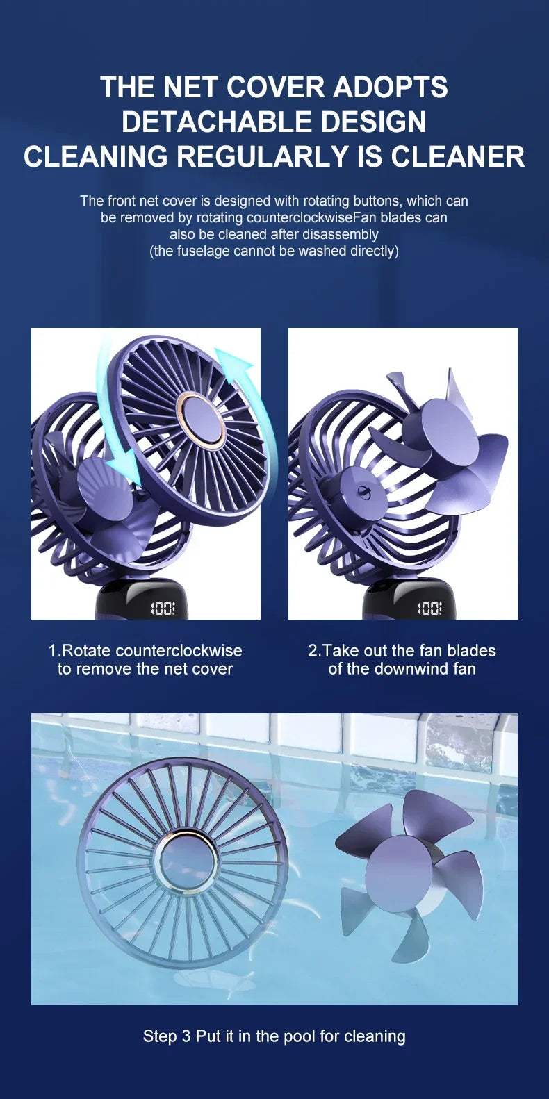 Handheld Mini Fan 3000mAh, Foldable 5-Speed USB Rechargeable, Neck-Hanging/Desk, Phone Stand & LED Display