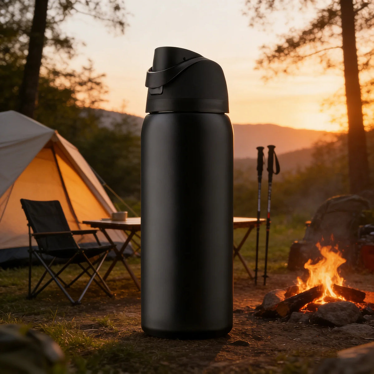 32 oz Black Stainless Steel Insulated Water Bottle with Straw Lid | Vacuum Insulated Sports Flask