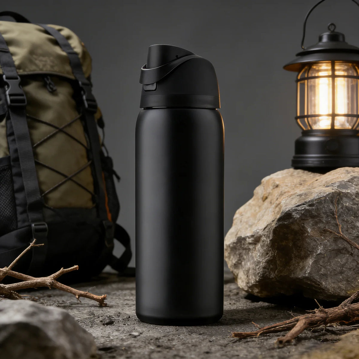 32 oz Black Stainless Steel Insulated Water Bottle with Straw Lid | Vacuum Insulated Sports Flask