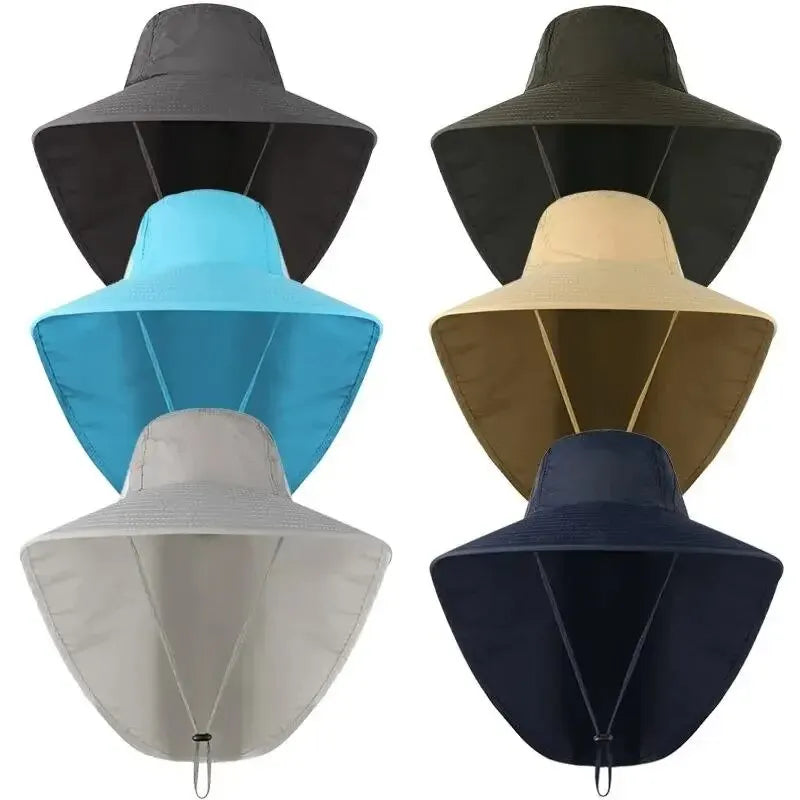 Unisex Wide Brim Sun Hat with Neck Flap, UV Protection Safari Cap, Mesh Panels, Adjustable Chin Strap, Lightweight, Packable
