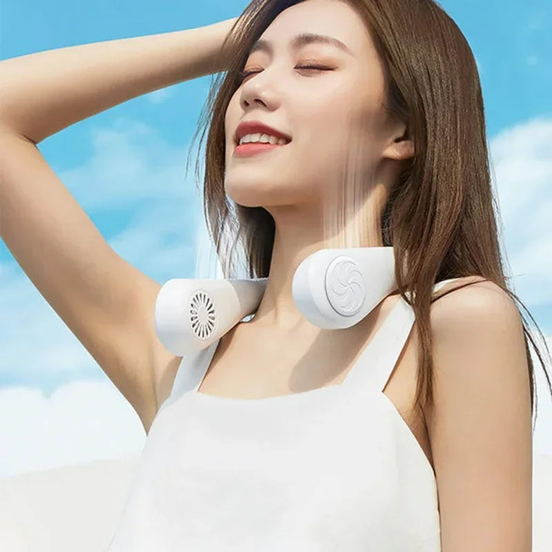 Portable mini home summer air-cooled neck hanging fan for outdoor sports, running, travel without blades, wearable USB