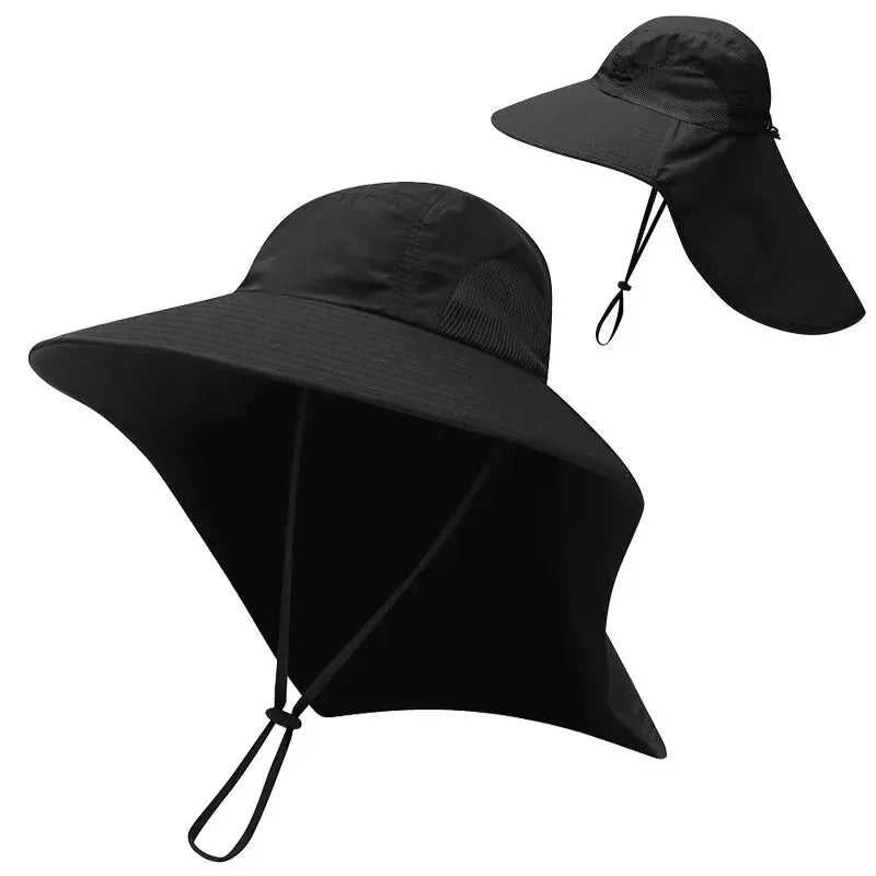 Unisex Wide Brim Sun Hat with Neck Flap, UV Protection Safari Cap, Mesh Panels, Adjustable Chin Strap, Lightweight, Packable