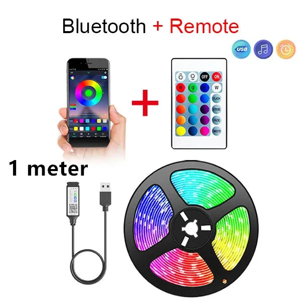 Bluetooth LED Strip Lights 5050 RGB, App + Remote Control, 16.4ft (5m) Flexible LED Tape for TV Backlight, Bedroom, Gaming Room, Home Decor, Dimmable, Timer