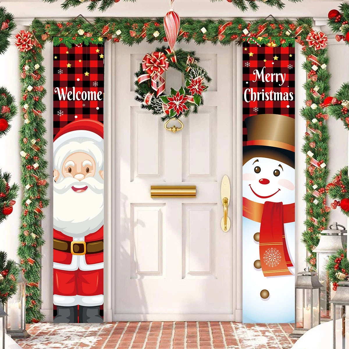 Christmas Santa Claus Snowman Door Couplet Merry Christmas Decoration for Home 2025 Elk Door Banner Navidad Natal New Year 2026