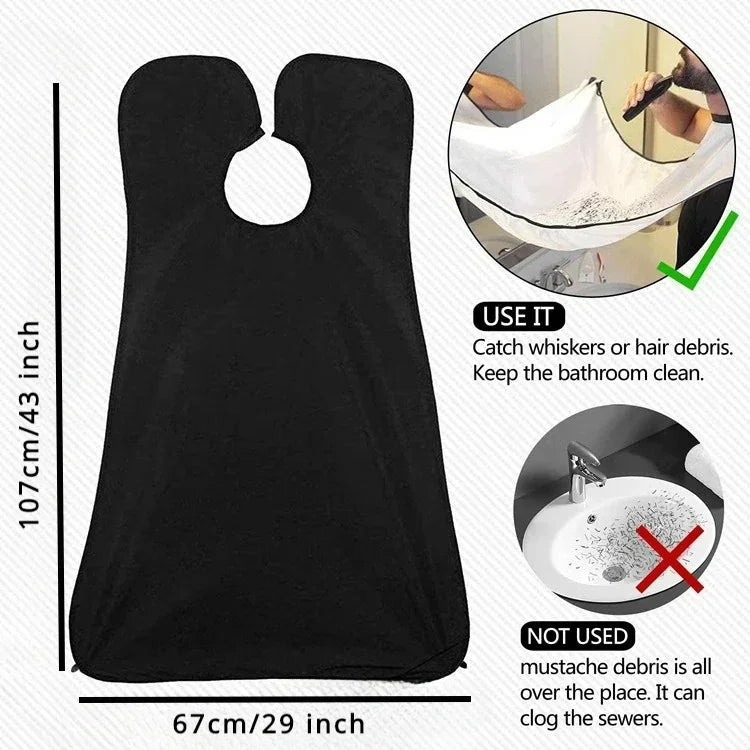 Beard Bib & Hair Catcher, No-Mess Shaving Cape, Mirror Suction Cups, Sink & Counter Cleanup