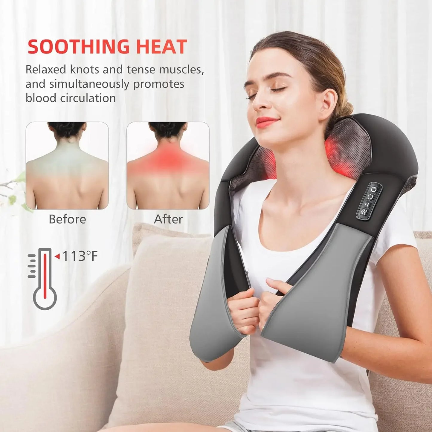 Heated Shiatsu Neck and Back Massager – Portable Deep Kneading Electric Massage Shawl for Shoulders, Waist, Legs & Full Body Muscle Relief