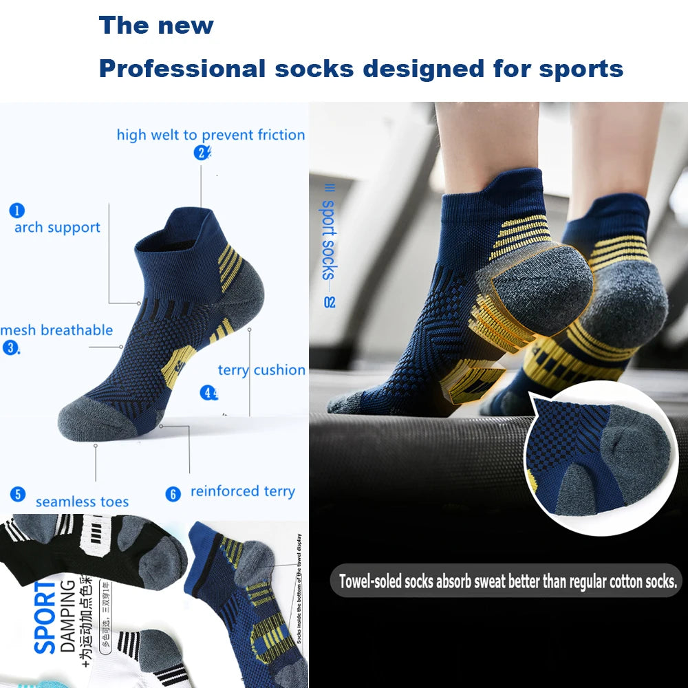 3 Pairs Non-Slip Sports Socks – Professional Quick-Dry Athletic Ankle Socks, Towel Cushion for Running, Training & Gym – Men & Women