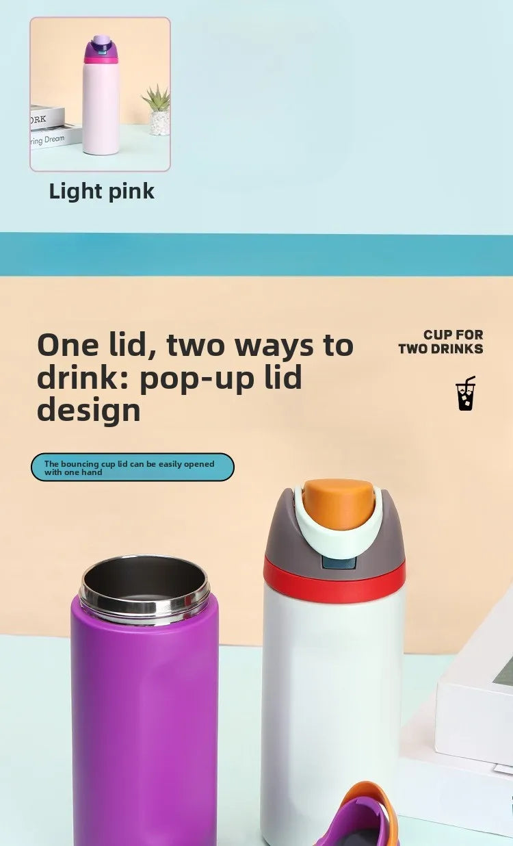 304 Stainless Steel Insulated Water Bottle with Straw, Leakproof