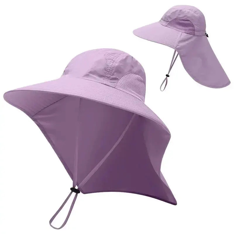Unisex Wide Brim Sun Hat with Neck Flap, UV Protection Safari Cap, Mesh Panels, Adjustable Chin Strap, Lightweight, Packable