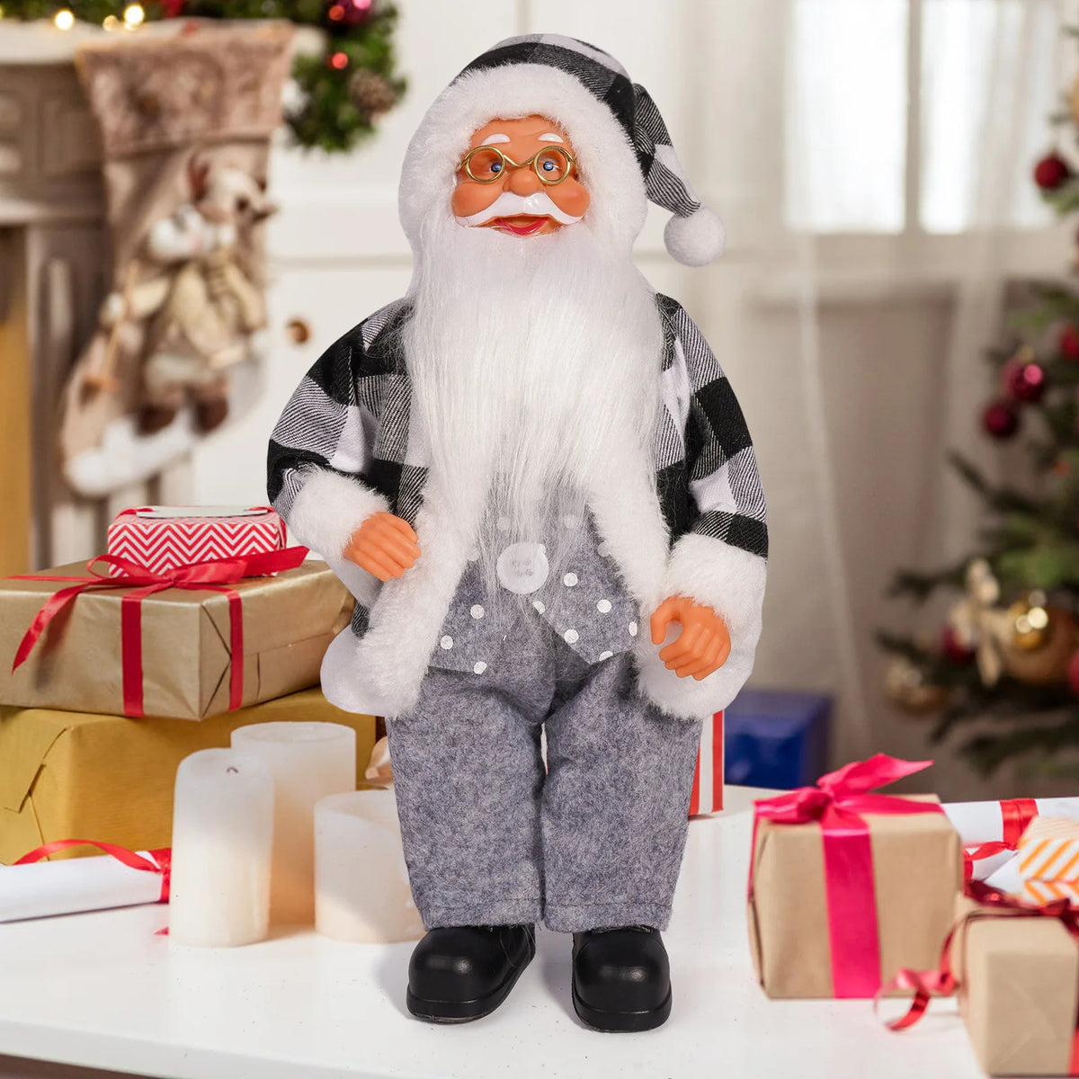 Christmas 12 Inch Santa Claus Cute Creative Holiday Decoration Desktop Novelty Toy Cartoon Doll Standing Posture Mascot