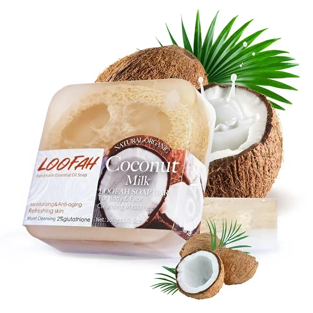 Handmade Soap Bar with Loofah – 3.53oz (100g) Essential Oil Bath Bar, Exfoliating & Nourishing Cleanser