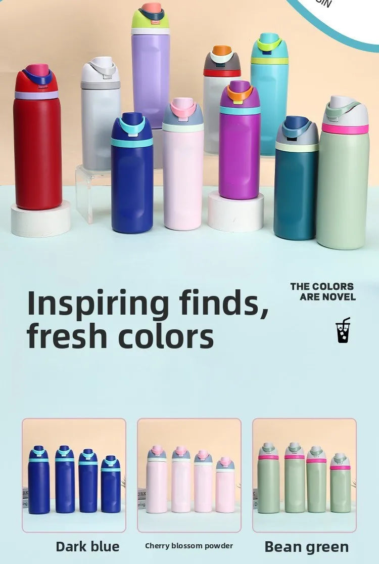 304 Stainless Steel Insulated Water Bottle with Straw, Leakproof
