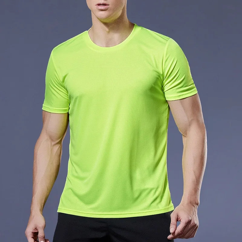 Men’s Gym T-Shirt Quick Dry Short Sleeve Sports Shirt – Bodybuilding, Running, Workout, Football Training Tee