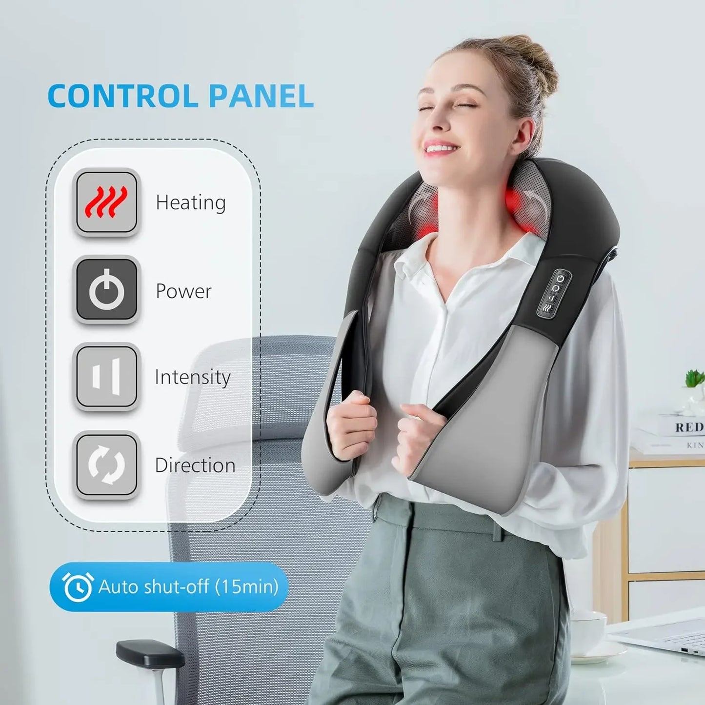 Heated Shiatsu Neck and Back Massager – Portable Deep Kneading Electric Massage Shawl for Shoulders, Waist, Legs & Full Body Muscle Relief