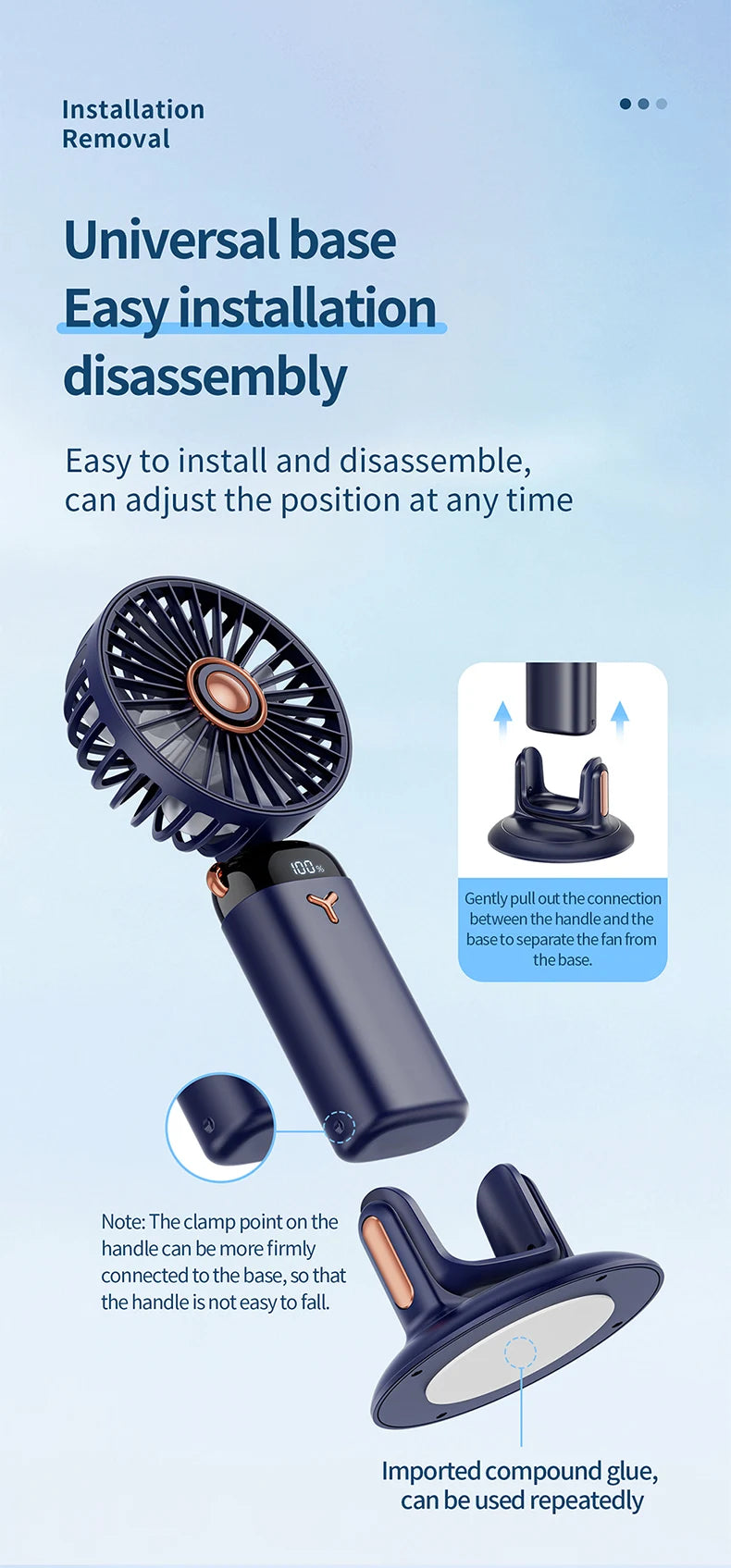 Handheld Mini Fan 3000mAh, Foldable 5-Speed USB Rechargeable, Neck-Hanging/Desk, Phone Stand & LED Display