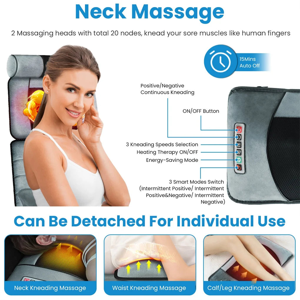 Full Body Massage Mat with Heat – Electric Vibration Pad for Back, Neck, Foot & Lumbar Support, Foldable Cushion Mattress with Detachable Massagers & Timer