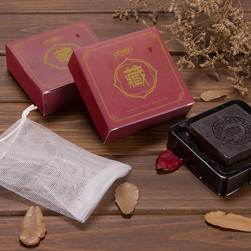 Tibetan Herbal Black Soap – Handmade Natural Face & Body Bar with Ginseng, Saffron & Blue Lotus, Anti-Acne & Moisturizing