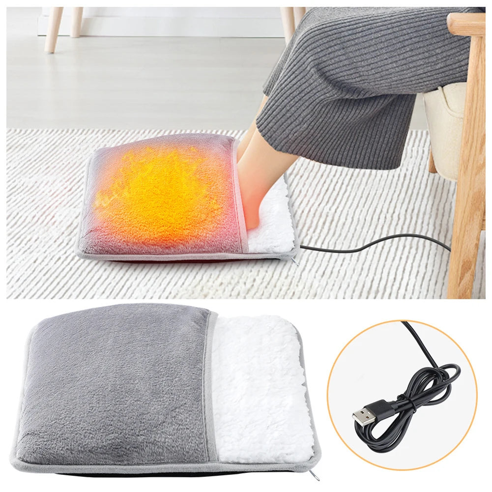 USB Heated Foot & Hand Warmer Pad - Soft Portable Electric Heating Pad for Home & Office Use