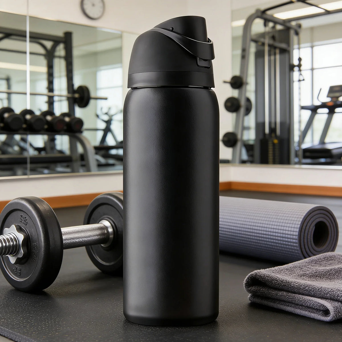32 oz Black Stainless Steel Insulated Water Bottle with Straw Lid | Vacuum Insulated Sports Flask