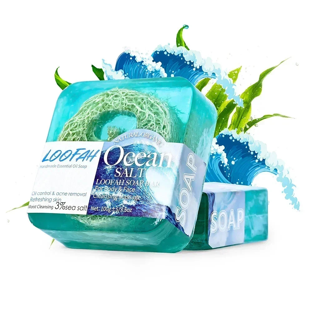 Handmade Soap Bar with Loofah – 3.53oz (100g) Essential Oil Bath Bar, Exfoliating & Nourishing Cleanser