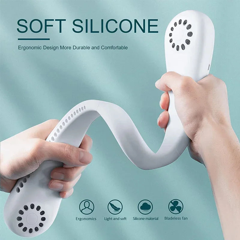 Portable mini home summer air-cooled neck hanging fan for outdoor sports, running, travel without blades, wearable USB